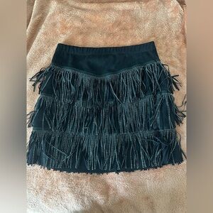 Vocal Black Mini Skirt with Fringe